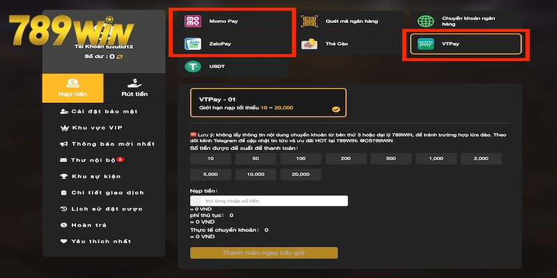 Các bước nạp tiền 789win bằng ví điện tử đơn giản