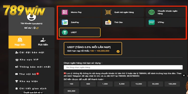 Cách thao tác ba phương tiện nạp tiền 789win