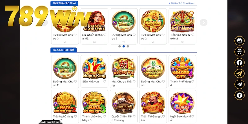Nhiều trò chơi slot hay tại 789win